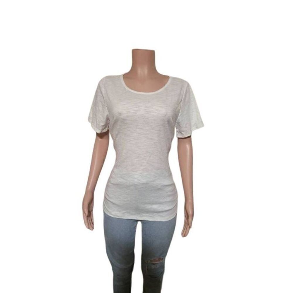 Acting pro women's crew neck white short sleeve tie back blouse S